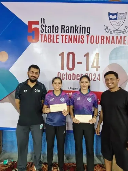 A proud moment for our coaches with our women's champions, Ananya Chande and Senhora D’Souza, at the 5th State Ranking Tournament. Their success reflects the high standard of our women's training program.