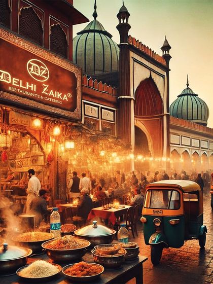 An AI-generated image imagining Delhi Zaika in the bustling streets near Jama Masjid. Would you love to wander these streets?