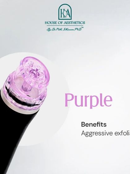 The Purple Hydropeel tip offers the most aggressive exfoliation. I reserve this for clients with thicker skin or more significant textural concerns to achieve a deeper resurfacing.