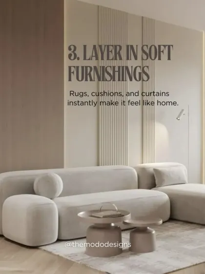 Layer in soft furnishings. Rugs, cushions, and curtains are what instantly make a space feel like home, adding warmth, texture, and comfort.