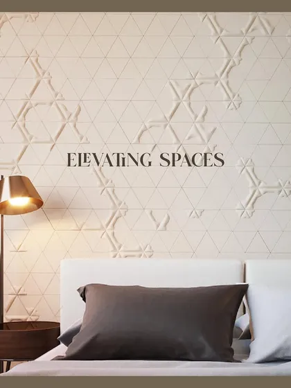 We designed this geometric wall panel to elevate the space with texture and pattern. The repeating triangular motifs create a subtle yet intricate backdrop, adding a layer of sophistication to this contemporary bedroom.