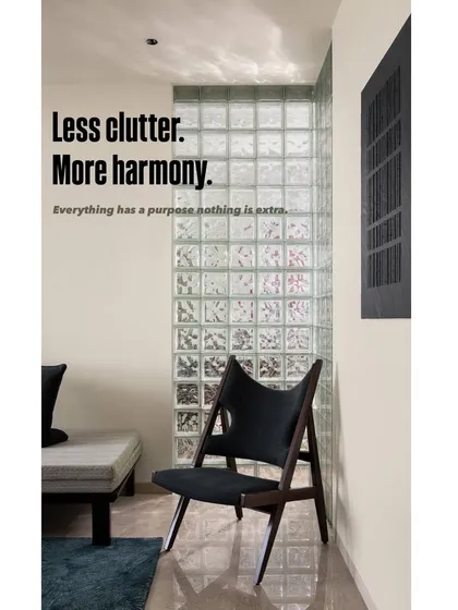 Another angle of the reading nook, where the glass blocks create a beautiful play of light and shadow. This space is a perfect example of how we use materials to create atmosphere and tranquility.