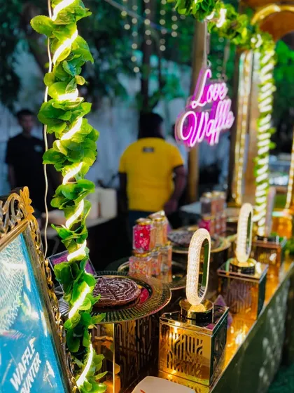 The waffle station is a perfect blend of fun and elegance, making it a popular spot at any wedding.