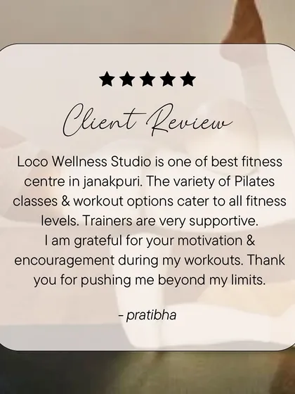 This review from Pratibha speaks to the variety of classes we offer and the supportive, motivating environment I strive to create. I'm here to help you push beyond your limits.