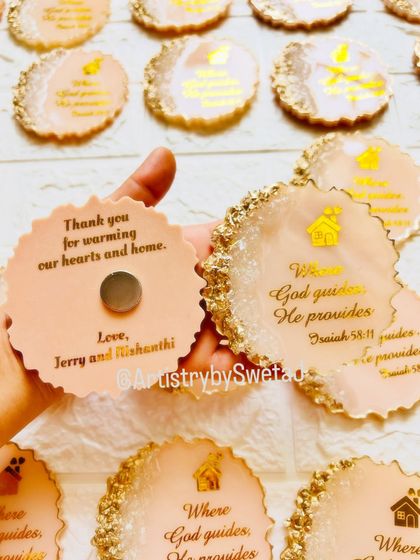 Each magnet features a bible verse and a thank you note on the back from the new homeowners.