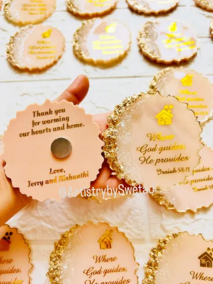 Each magnet features a bible verse and a thank you note on the back from the new homeowners.