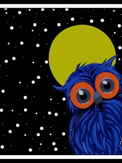 A whimsical, wide-eyed blue owl against a starry night sky. A fun little piece to remind you to always be 'owlsome'.