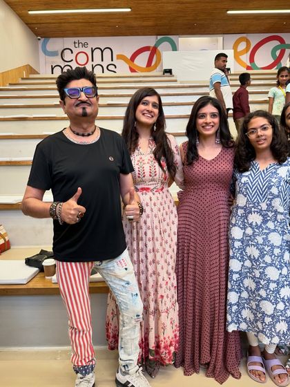 A group photo with our chief guest, Neeraj Shridhar, and our co-founders after a successful fundraiser. We are so grateful for the support from the music community.