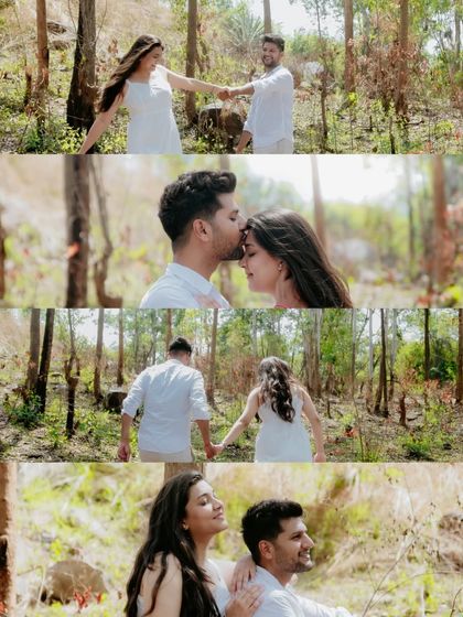 A walk in the woods becomes a romantic escape. I love using the soft, natural light filtering through the trees to create serene and intimate couple portraits.