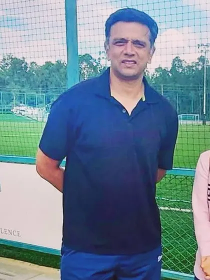 A picture of a national team shooter with cricket legend Rahul Dravid at the Padukone-Dravid Centre for Sports Excellence.