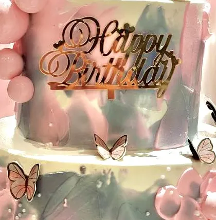 An identical close-up of the butterfly-adorned birthday cake.