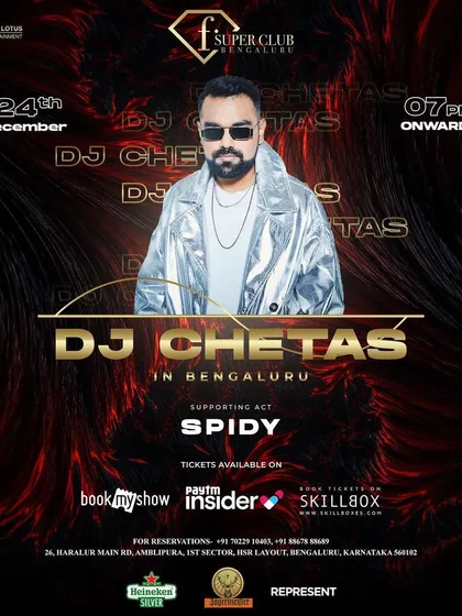 The poster for the pre-Christmas bash where I played the supporting set for the world's number one Bollywood DJ, DJ Chetas. I am experienced in warming up the crowd for the biggest names in the Bollywood music scene.