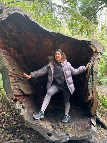 Spreading my arms to embrace the natural vibes of the forest. It's a reminder to stay open to the beauty and energy that surrounds us.