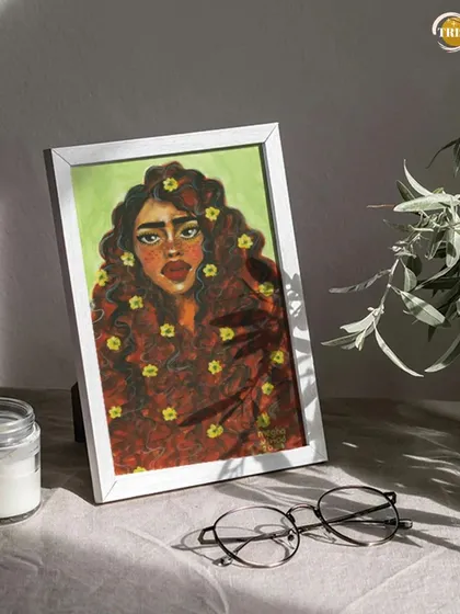 Here’s how a hand-painted, custom artwork can brighten up any corner of your home, shown here in a simple white frame.
