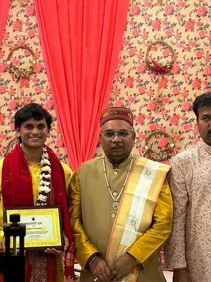 A proud moment as a student receives a certificate of participation. We believe in acknowledging the hard work and dedication of every performer.