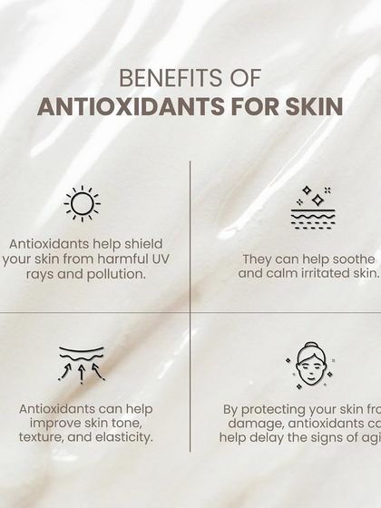 The benefits of antioxidants for skin are numerous. They help shield against UV rays and pollution, soothe irritation, improve skin tone, and delay the signs of aging.