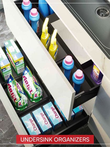 Don't forget the space under the sink. My undersink organizers are designed to neatly store cleaning supplies, keeping them tidy and accessible.