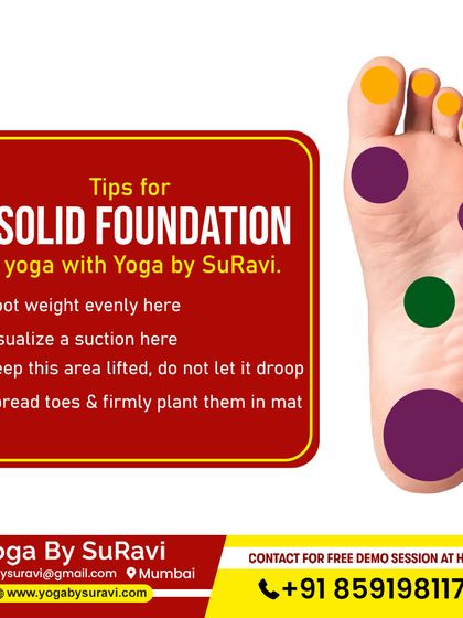 A solid foundation is key. This graphic shows how to root your feet properly in yoga for better balance and alignment.