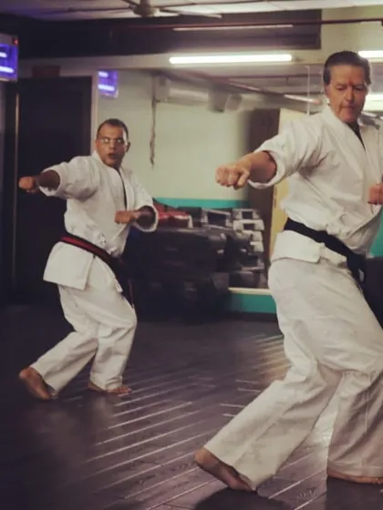 Here I am practicing alongside Senpai Richard from the Seido Chicago dojo. These exchanges with visiting karateka enrich our training and remind us that we are all part of a larger, worldwide martial arts family.