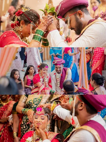 A collection of key moments from a traditional Maharashtrian wedding ceremony. From the sacred rituals to candid family interactions, we document every significant part of the day to create a complete and emotional wedding story.
