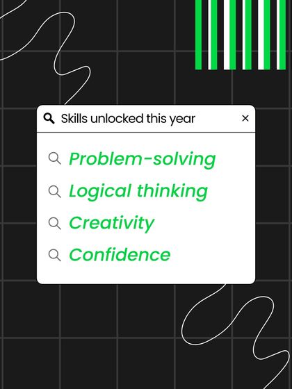 This graphic from our year-in-review lists the key skills our students unlocked: problem-solving, logical thinking, creativity, and confidence.