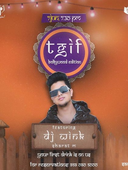 This poster for my TGIF Bollywood Edition launch at Big Pitcher Sarjapur highlights my role in starting new, successful event nights.