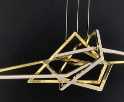 This geometric LED pendant light is a work of modern art. The interlocking, stainless steel triangular frames create a dynamic and futuristic centerpiece for any contemporary space.