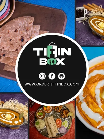 A collage showcasing the variety we offer. From creamy Paneer Butter Masala and Dal Makhani to our complete thalis, there's something for everyone at Tiffin Box.