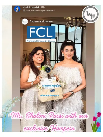 Here I am with the elegant Ms. Shalini Passi, presenting her with a custom FCL Skincare hamper. It's always a pleasure to see my creations in the hands of tastemakers.