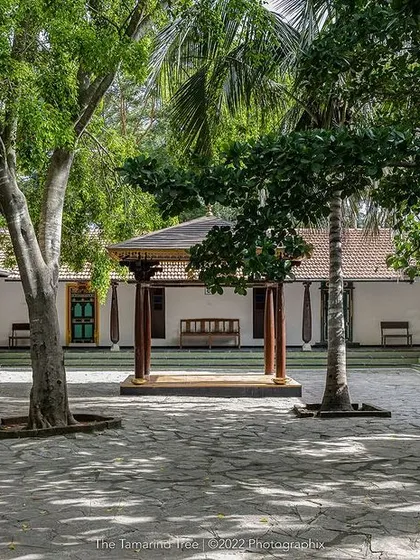 The Atithishala Mandap courtyard is a wide, open space perfect for hosting intimate ceremonies like a haldi or mehendi, surrounded by traditional architecture.