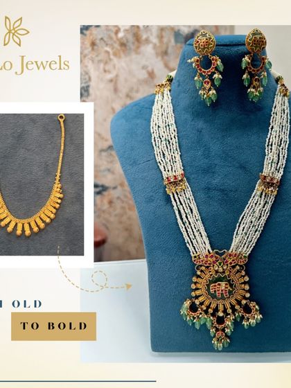 From an old gold chain to a bold, modern necklace. We added kundan pieces, a khakhamoti mala, and brand new matching earrings to create this stunning transformation that preserves the rich heritage of the original gold.