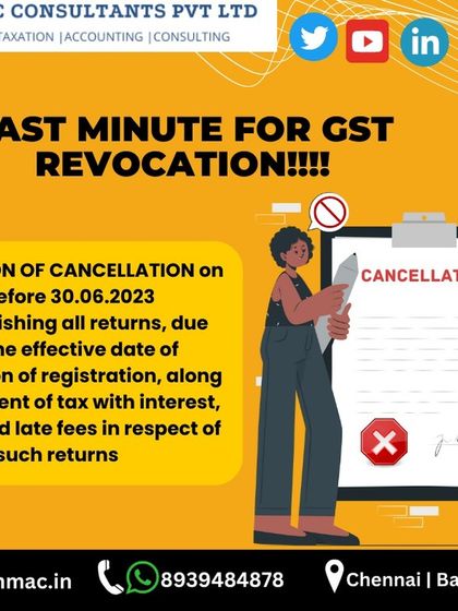 This is a last-minute reminder for the GST revocation deadline. If your registration was cancelled, you could apply for revocation by furnishing all due returns and paying the associated tax, interest, and penalties. I help businesses act quickly on such opportunities.