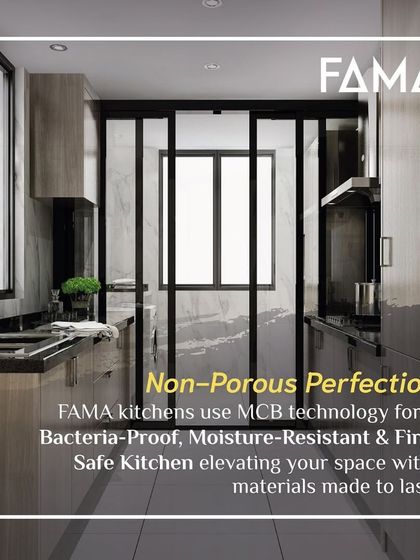 Non-porous perfection is what I deliver. This kitchen uses our MCB technology to create a bacteria-proof, moisture-resistant, and fire-safe space. The materials are made to last, elevating your home with both safety and style.