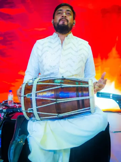 Our dhol player adding that unmistakable folk energy to our set at ITC Royal Bengal.