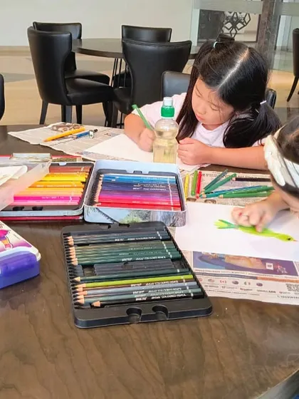 Our students have access to a wide range of high-quality materials, including extensive sets of colored pencils, to bring their visions to life.