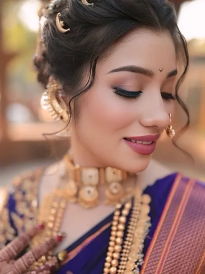 A close-up on the details. This Maharashtrian bride's look features soft, blended eyeshadow, a perfect winged liner, and a delicate bindi, showcasing a modern take on traditional glam.