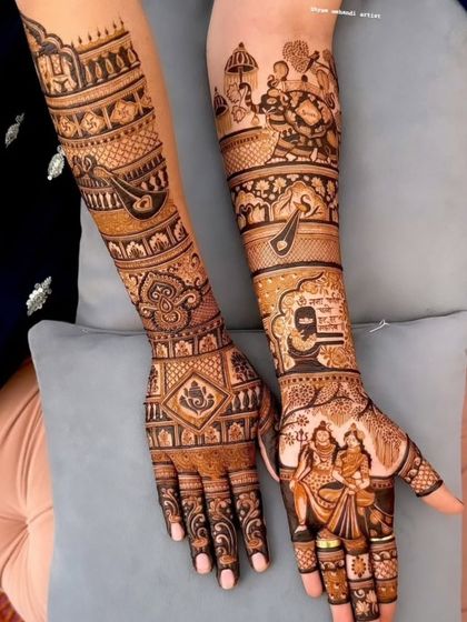 Another angle of the Shiva-Parvati and Ganesha design, showing how the elements are balanced across both arms.