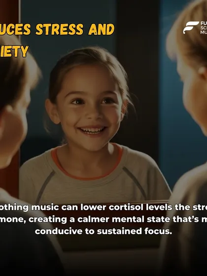 Soothing music is a powerful tool for reducing stress and anxiety. The calm, happy expression on the child's face in this image reflects the serene mental state that music can create, which is conducive to learning.