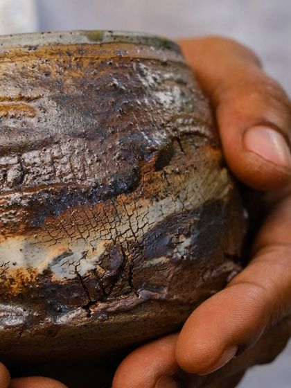 This piece, with its beautiful cracked texture, is one of my favorites from a recent workshop in Bali. The experience was a rebirth for me as a ceramicist, shedding fears and breaking free from myths about pottery.