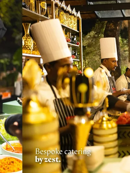 A collage showing our chefs in action at a busy buffet station.