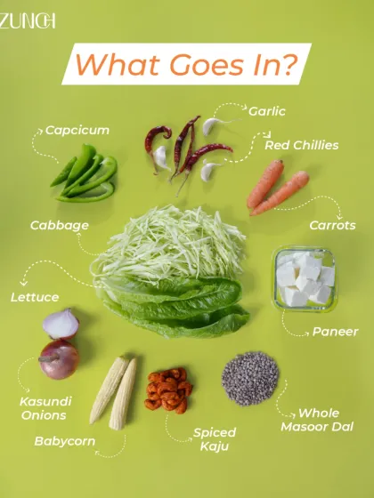 The ingredients that give our Paneer Patiala its signature flavor. We use paneer, whole masoor dal, kasundi onions, and spiced kaju for a perfect blend of taste and texture.