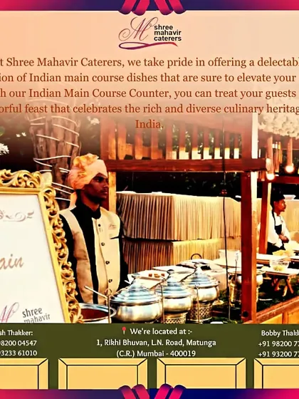 This image shows my Indian Main Course station, complete with traditional serving dishes and clear labeling, including options for Jain guests. I ensure my setups are organized, elegant, and cater to specific dietary needs.