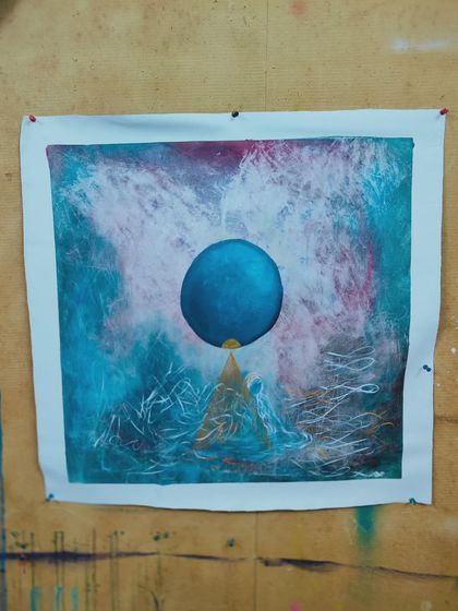 "Half a Woman," an acrylic painting on unstretched linen. This is a deeply personal piece about my experience with perimenopause, exploring questions of womanhood, aging, and the body's changes.