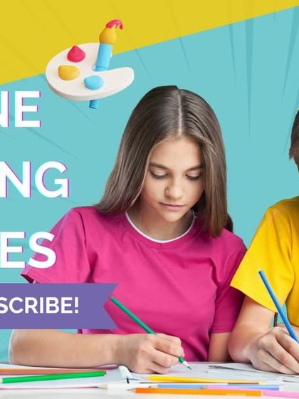 This promotional graphic for our YouTube channel highlights our online drawing classes. We aim to help every child explore their creativity and discover their inner artist with our guided lessons.