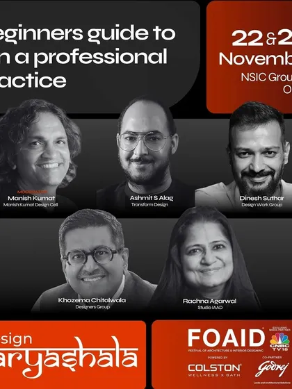 An announcement for Design Karyashala at FOAID, where our founder, Rachna Agarwal, was a panelist for the "Beginner's Guide to Running a Professional Practice" session.