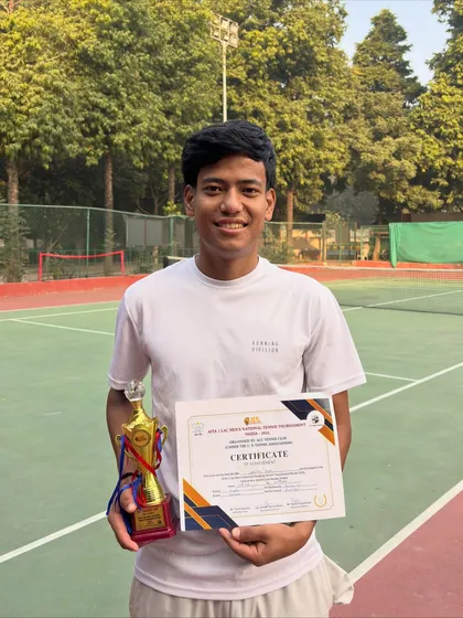We celebrate every milestone. Here's our player Lokesh, proud after reaching the Men’s One Lac Tournament Final in Noida, holding his trophy and certificate.