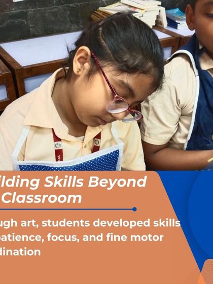 Through art, students developed skills like patience, focus, and fine motor coordination. This student is deeply engrossed in her work during the Pidilite Workshop, showcasing the concentration that art fosters.