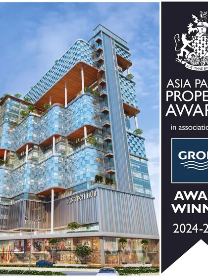This is the award-winning Fintech Commercial hub in GIFT City, a project inspired by the dynamic nature of the stock market. The varying block heights symbolize financial fluctuations, creating a structure that is both an architectural statement and a reflection of its purpose. It's designed to be a future-ready space for innovation in finance.