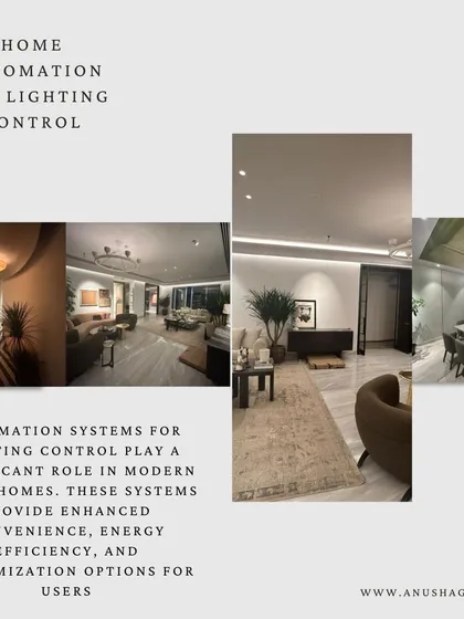 This collage shows different views of a single residence, highlighting how a cohesive lighting control system creates a consistent and customizable ambiance throughout the living room, dining area, and entryway.