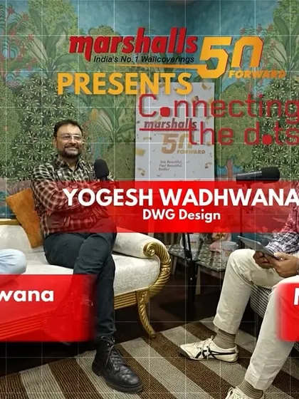 The banner for our podcast with Yogesh and Dhairya Wadhwana of DWG Design. I, Karan Sharma, hosted this episode to dive into their design process and philosophy.